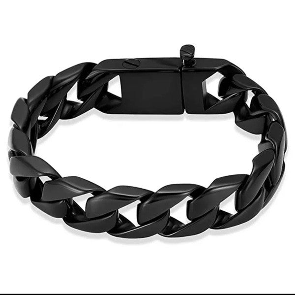 Grove Zwarte As Schakelarmband RVS (div afmetingen)