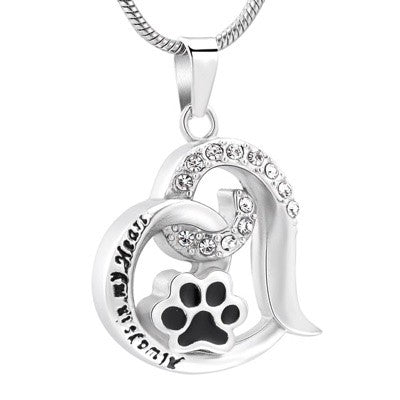 Ashanger Heart with Paw Strass - Always in my Heart Pootje RVS