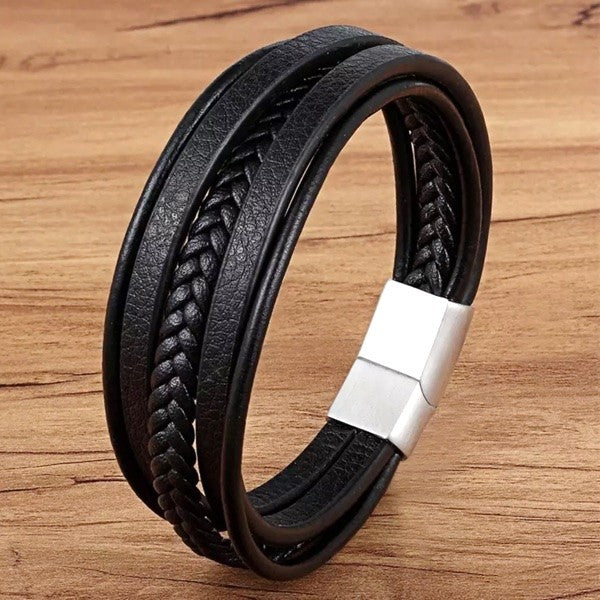 As Armband Meerdere Lederen Bandjes RVS (div afmetingen)