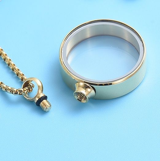 Ashanger / Haarlok Goudkleurige Hanger Glas Medaillon 25mm RVS