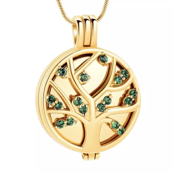 Ashanger Levensboom Groen Strass RVS Goudkleurige Hanger