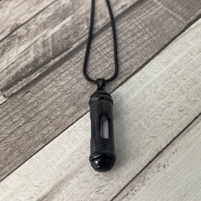 Ashanger / Haarlok Sieraad Glas Cilinder Zwart RVS