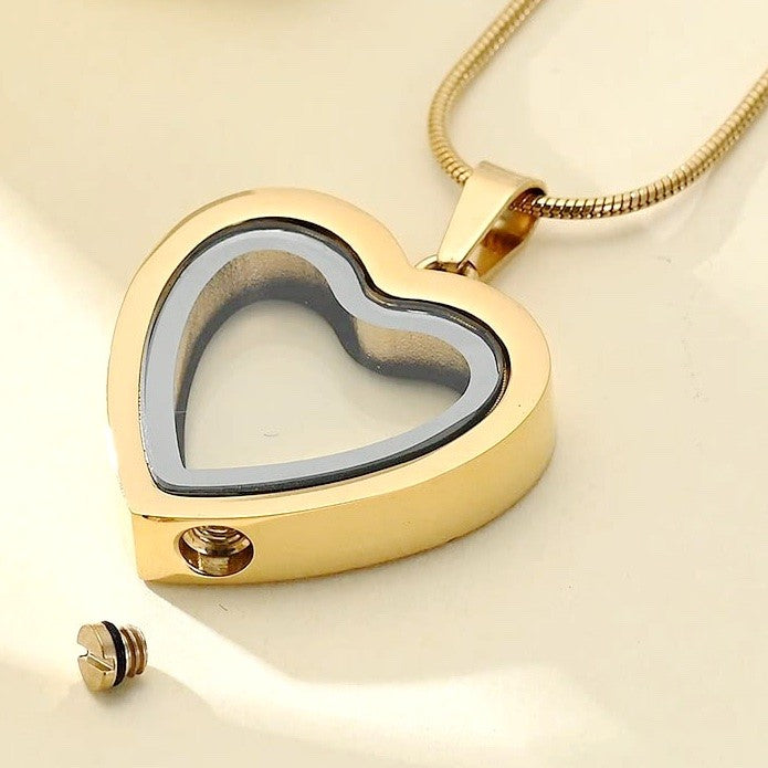 Ashanger / Haarlok Hanger Hart Glas Medaillon RVS Goudkleurig