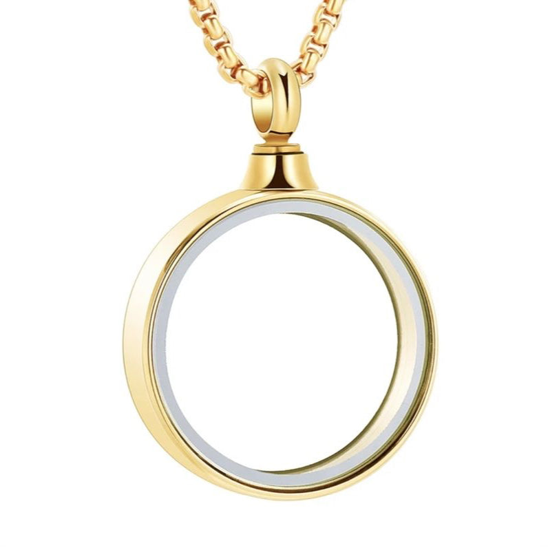 Ashanger / Haarlok Goudkleurige Hanger Glas Medaillon 25mm RVS