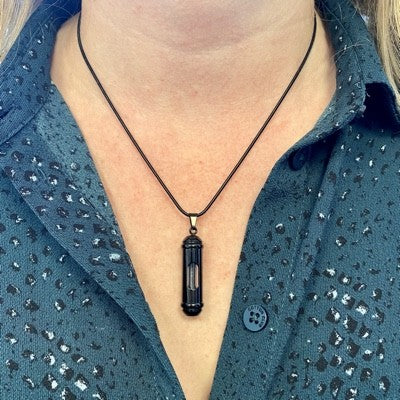 Ashanger / Haarlok Sieraad Glas Cilinder Zwart RVS