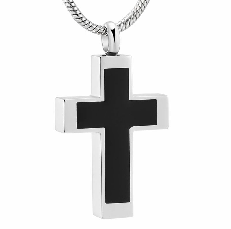 Ashanger Zilverkleurig Kruis met Zwart RVS