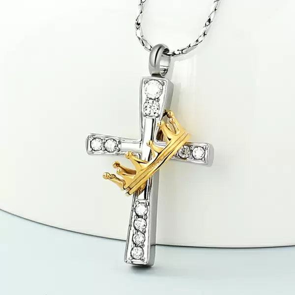 Ashanger Kruis met Goudkleurige Kroon RVS, productfoto 5