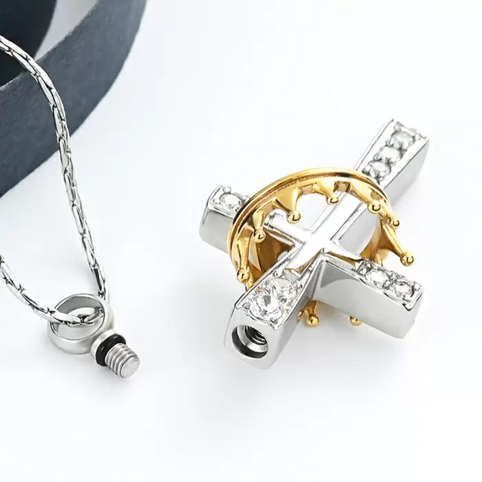Ashanger Kruis met Goudkleurige Kroon RVS, productfoto 6