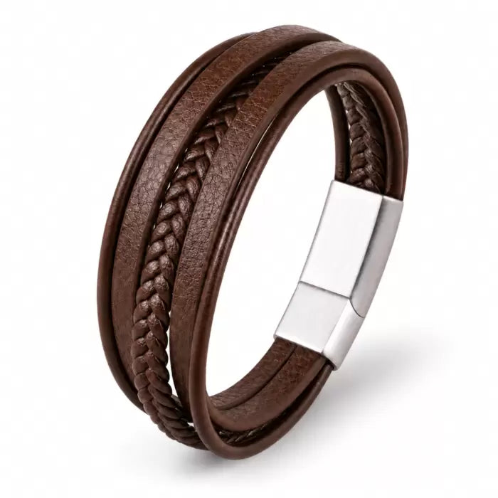 Bruine asarmband met meerdere leren bandjes 20 cm